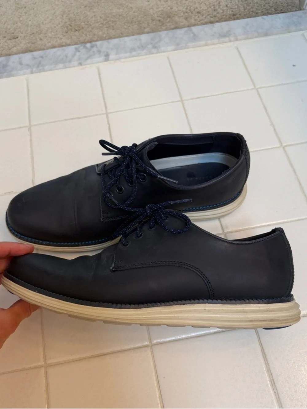 Men's Cole Haan Navy Leather Lace-Up Dress Shoes with Blue Stitching